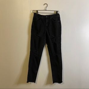 High Waisted Distressed Black Skinny Jeans